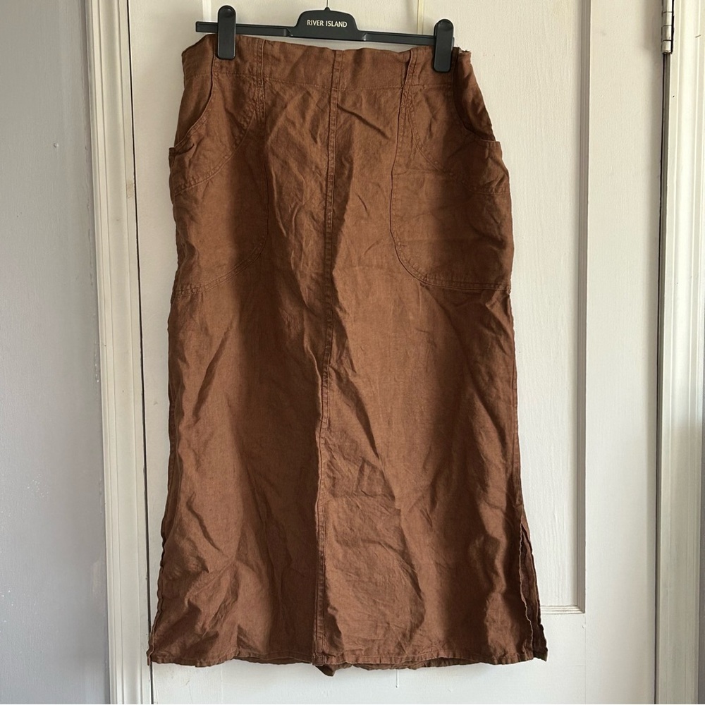 Flax Brown Linen Midi Skirt